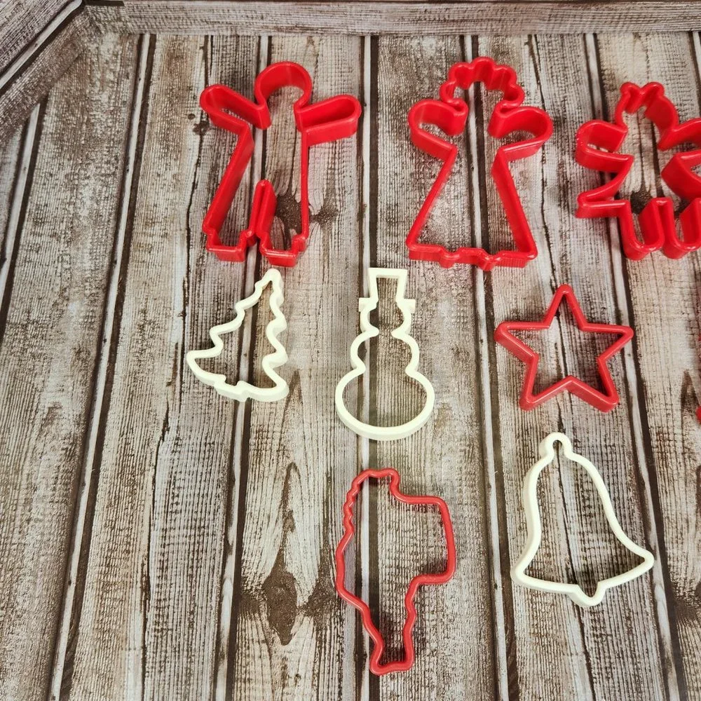 Lot of 9 Vintage Plastic Red White Christmas Gingerbread Santa Cookie Cutters